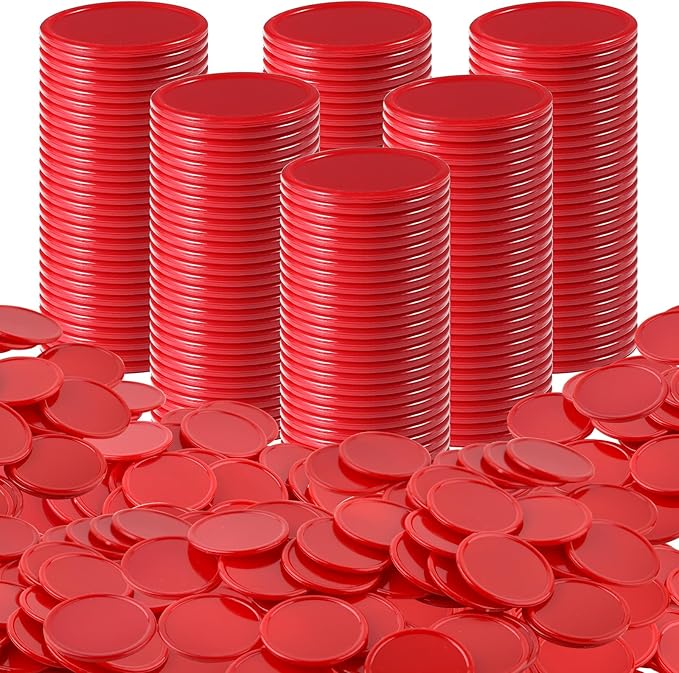 Coopay 1000 Pieces 1 Inch Bingo Chips Bulk, Bingo Markers for Math Practice, Plastic Learning Counters Disks Counting Discs and Poker Chips Game Tokens Kids Reward (Red)