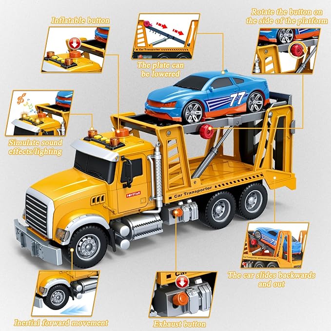 Mostop Toy Truck Transport Cars Carrier with Racing Car for Toddlers,15’’ Large Kids Toys for 4-8 Boys, Friction Powered Truck Vehicle Toy with Light & Sounds, Boys Girls Christmas Birthday Gifts