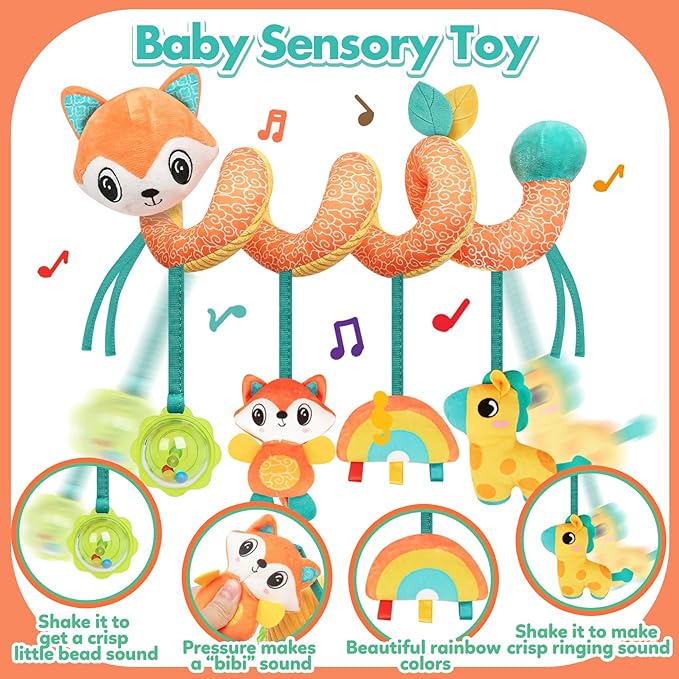 Baby Car Seat Toys Activity Stroller Toy for Boys Girls 0 3 6 9 10 12 Months, Spiral Hanging Plush Toys,Baby Shower Thank You Gift, Medium