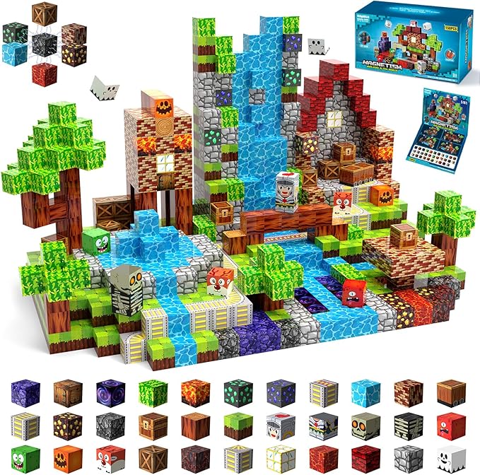 Magnetic Blocks 150PCS, Magnetic Building Blocks, STEM Magnet Blocks Cubes for Kids Age 3-5 4-8 8-12, Sensory Stacking Toy Christmas Birthday Gifts for Boys Girls