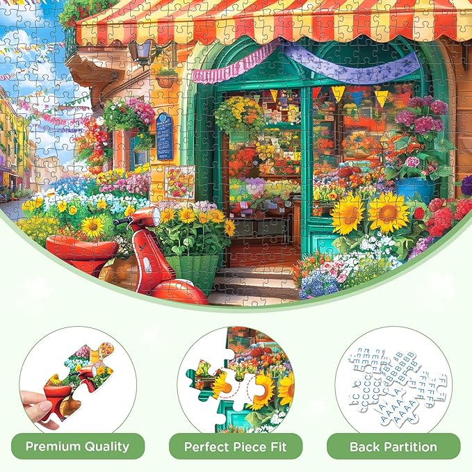 500 Piece Puzzles for Adult, Flower Shop Jigsaw Puzzles 500 Pieces for Adults Kids Senior, Motorcycle Adult Puzzle, Challenging Family Fun Puzzle Activity Game Gift for Friend 20.5 X 15 in