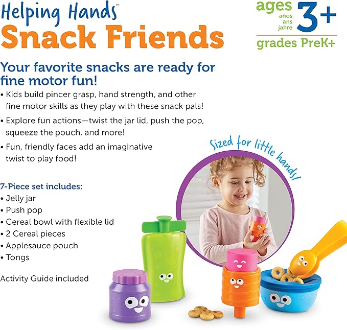 Learning Resources Helping Hands Snack Friends - 7 Pieces, Age 3+ Toddler Toys, Fine Motor Fun, Preschool, Fine Motor Skills, Toddler Activities