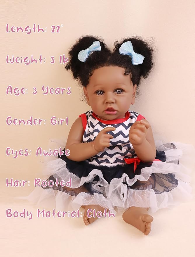 HOOMAI Lifelike Reborn Baby Dolls with Soft Body African American Realistic Girl Doll 22.8 Inch Best Birthday Gift Set
