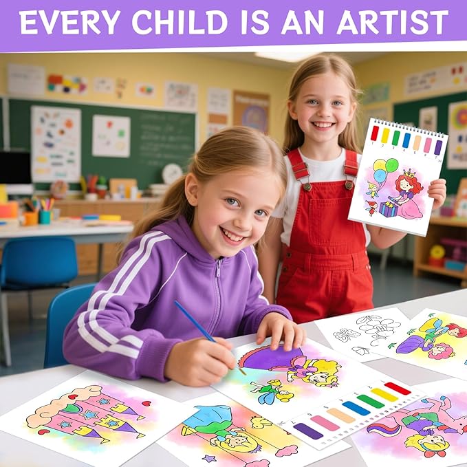 Paint with Water Coloring Books for Toddlers,Mess Free Watercolor Painting Papers for Kids Water Color Paint Kit Art Craft Birthday Gift for Ages 1-3, 4-8(Princess and Party)