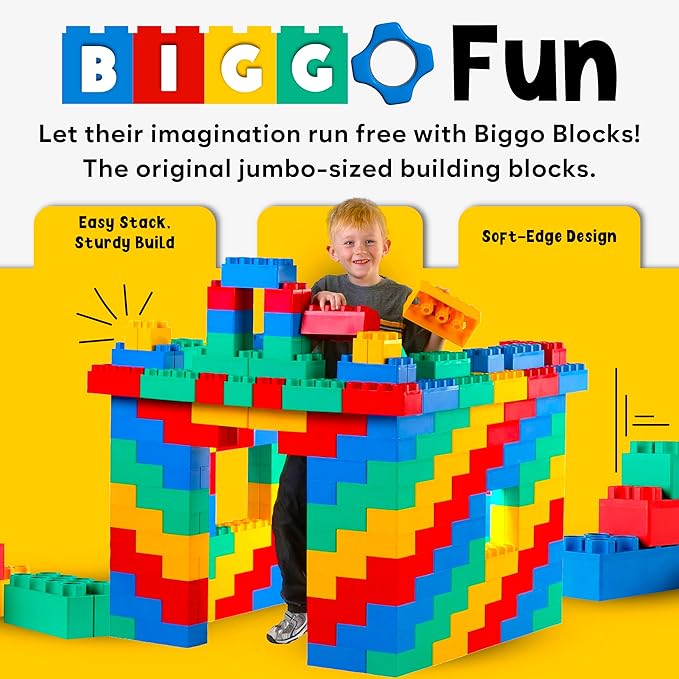 BiggoBlocks Big Blocks for Kids Ages 4-8 — Indoor & Outdoor Blocks for Kids Games — Large Building Blocks (24 pc with 2 Cars) Big City Set