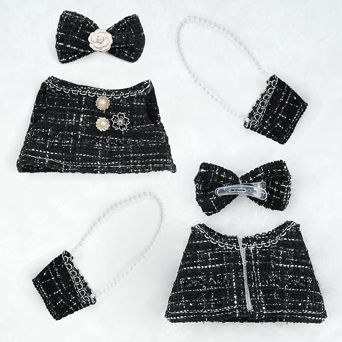 17cm Doll Clothes Set-Adorable Outfits for Dolls-Stylish Accessaries Clothes Dress-Up-Replaceable Clothing Collections, Includes Hat, Top, Skirt(Black-Style A)