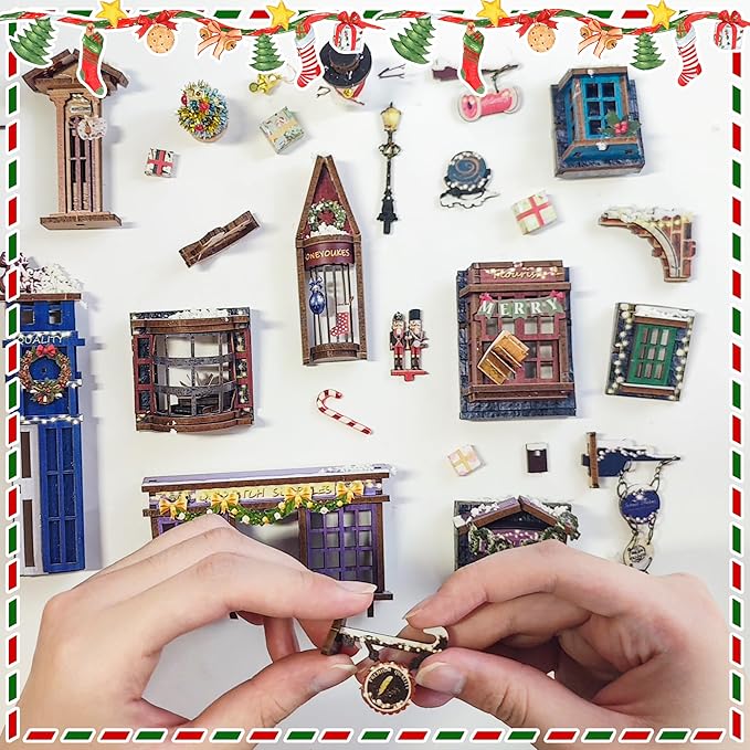 Christamas Book Nooks DIY Dollhouse Kit for Adults Bookshelf Decor with LED Lights 3D Wooden Puzzle Model Booknooks Kits Gifts for Family,Friends (Snowy Night)