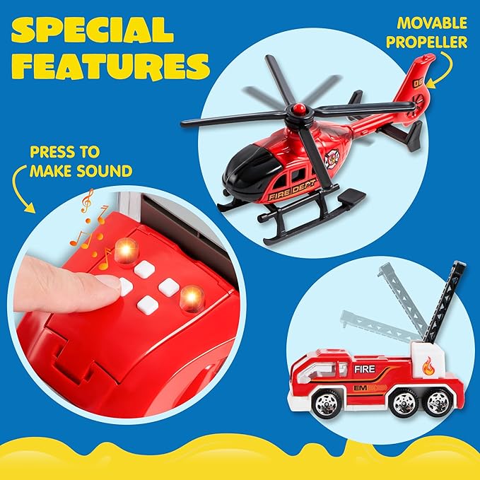 JOYIN 25 in 1 Fire Truck Vehicle Toy Set with Sounds and Lights, Fire Engine Vehicles in Carrier Truck, Mini Rescue Emergency Car Toy, Christmas Birthday Gifts for Over 3 Years Old Boys
