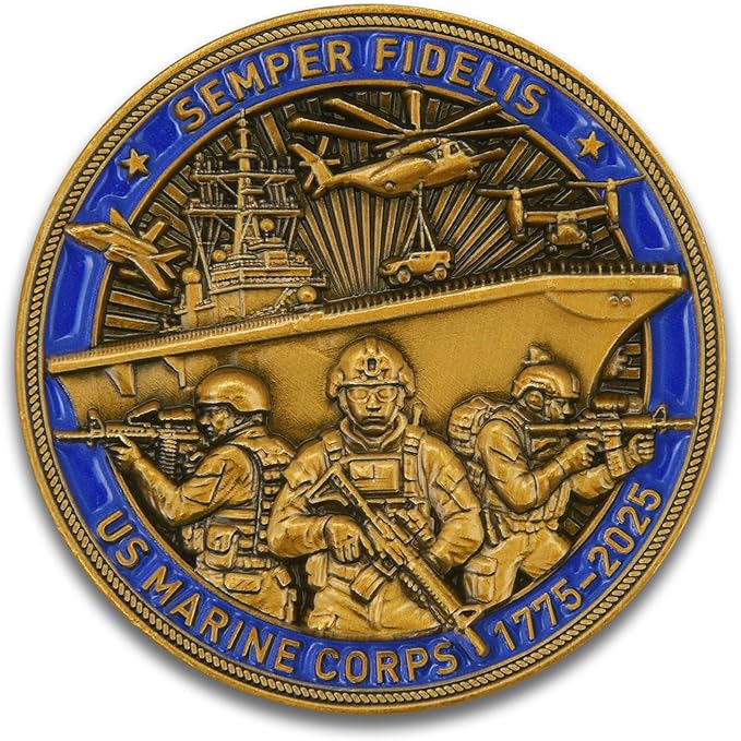 US Marine Corps 250th Anniversary Challenge Coin - Double-Sided Eagle, Globe & Anchor Design - 1775-2025 Honor Military Coin - Courage & Commitment Keepsake for Veterans & Marines