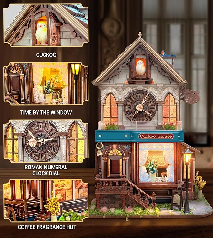 Roroom DIY Miniature Doll House with Furniture Dollhouse Kit for Adults and Teens,Booknook Tiny House Bookshelf Decor Mini 3D Wooden Puzzle, Gifts for Family, Friends (SQ61-cuckoo House)