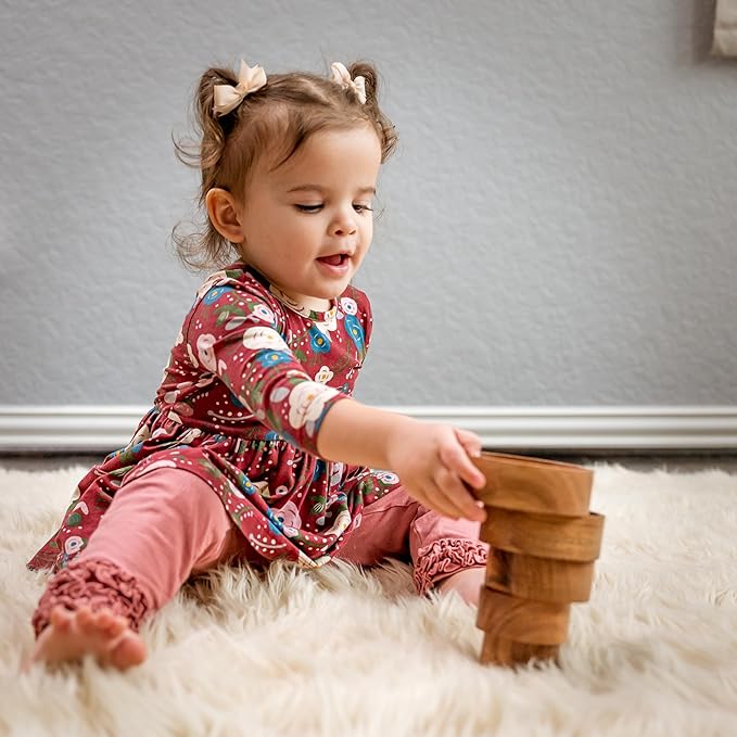 Wooden Stacking Bowls – Montessori Nesting Toy for Sensory Play & Fine Motor Skills, Natural Acacia Wood