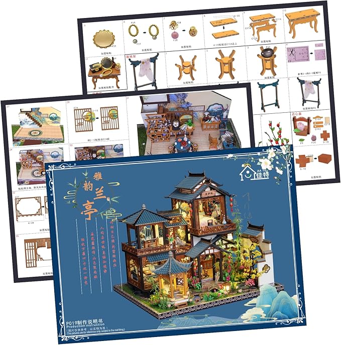 DIY Miniature House Kit - Miniature Wooden Dollhouse Kit - Mini House Building Kit for Adults - Vintage Courtyard Tiny Model House Kit with LED, Miniature Kit, Creative DIY Adult Crafts Gift