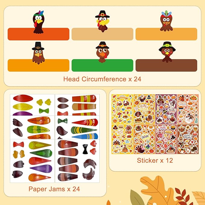 Cinrobiye 24 Set Spring Insect Paper Crown Craft Kit DIY Bug Headbands Hat Craft Summer Springtime Party Favor Supplies for School Home Animal Fun Activity Birthday Party Art Supplies (Thanksgiving)
