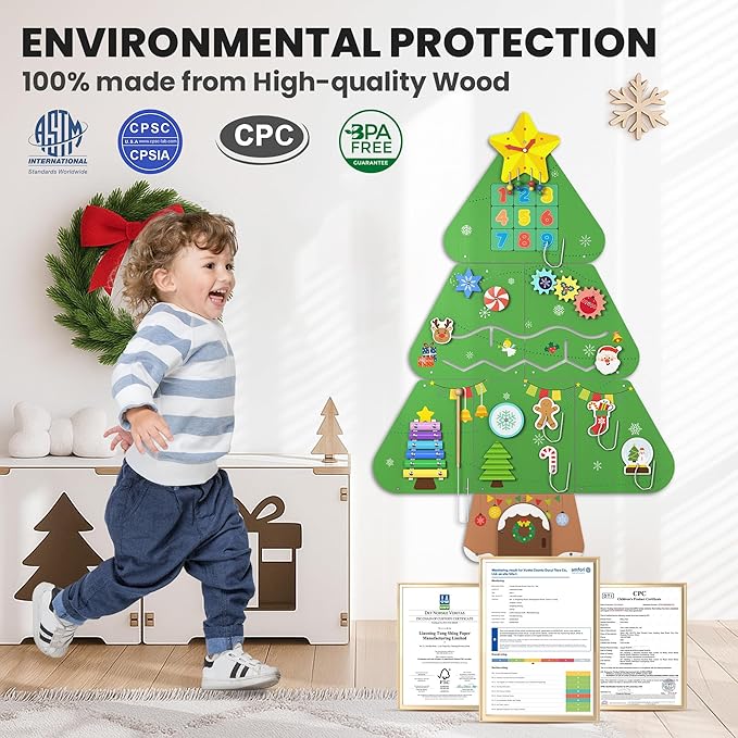 BlueWood Tree Wall Busy Board Panels, Toddler Learning Activity Center, Montessori Philosophy Sensory, Educational Toys, Conducive to All-Round Development