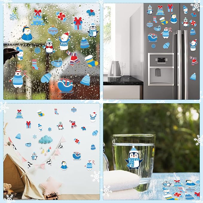 20 PCS Winter Thick Gel Clings for Christmas Window Decals Stickers - Home, Airplane, Classroom, Nursery Holiday Party Supplies Decorations for Kids, Toddlers and Adults