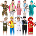 Vicenpal 10 Set Dress up Clothes for 3-8 Years Old Washable Construction Policeman Fireman Doctor Chef Gardener Explorer Scientist Soldier Astronaut Costumes for Boys and Girls Role Playing Activities