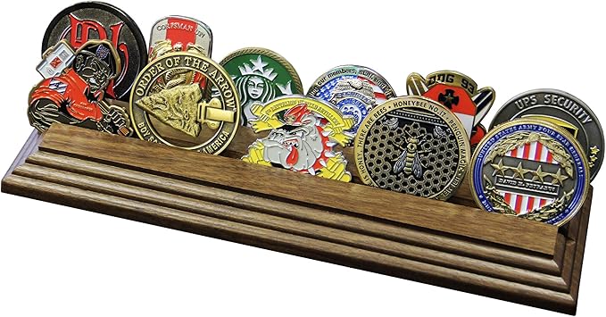 2 Row Challenge Coin Holder - Military Coin Display Stand - Amazing Military Challenge Coin Holder - Holds 10-15 Coins 2 Rows MADE IN THE USA! (SOLID Walnut)