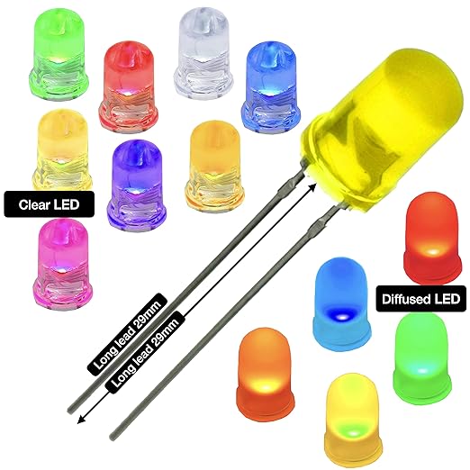 EEEEE (10 Types) 180 pcs Long Lead 5mm LED kit and LED diode Lights Emitting Diode LED Assortment Kit for Tiny Small led and Single led Light led 5mm led Lights led diode Lights diode led
