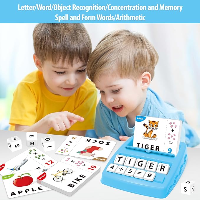 Matching Letter Games,Learning Educational Toys 2 in 1, Numerical Equality Games,Alphabet Spelling Reading Flash Cards,Early Education Gift Toys for 3,4,5,6,7 Year Olds (Blue)