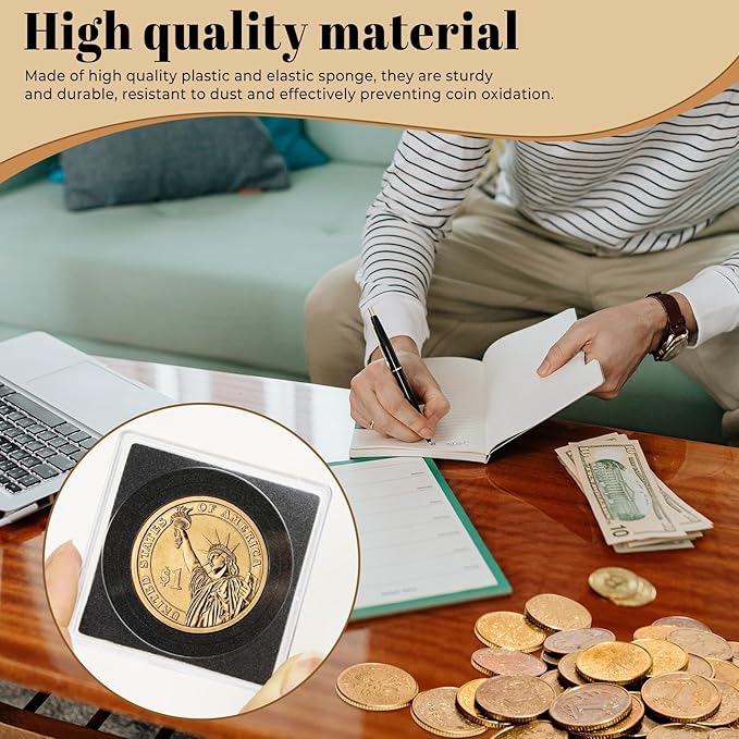80 Pcs Adjustable Acrylic Coin Collection Cases with Sponges, Coin Snap Holder, Silver Dollar Protection Cases for Collectors, Coin Dollar Collection Supplies(20mm-40mm)