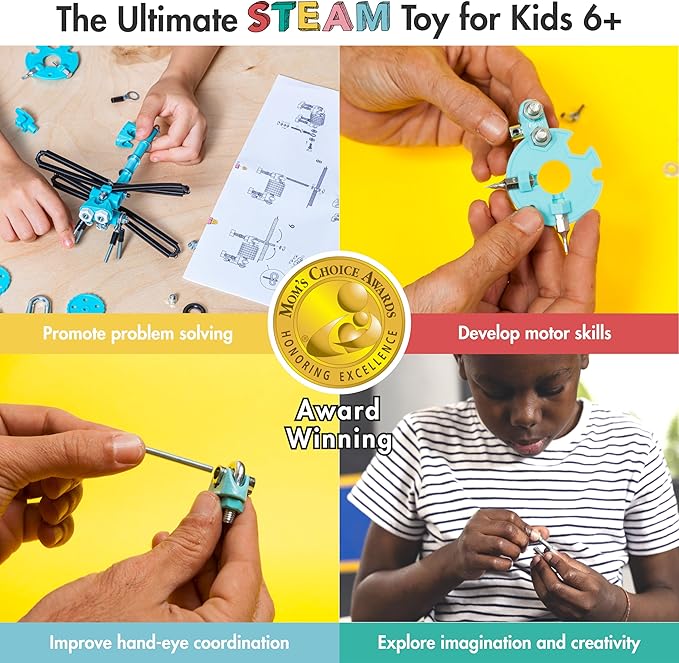 The Off Bits Erector Set: Animal Mini STEM Toys for Kids 6+, Toy Building Sets with Nuts & Bolts, STEM Building Toys Gifts for Boys and Girls (Blue Dragonfy)