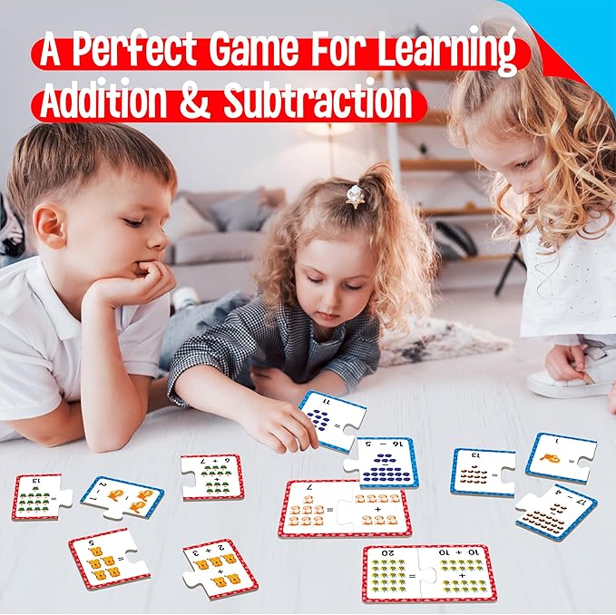 24 Set Addition & Subtraction Puzzles, Self-Correcting Matching Adding and Subtracting Puzzles, Educational Math Games Calculation Activities, Math Learning Toys for Preschool Kids
