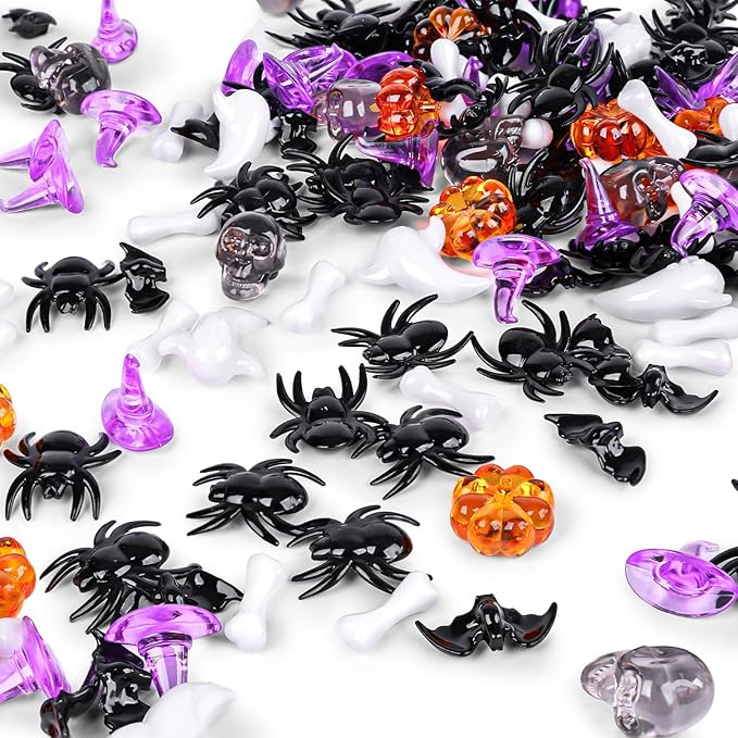 FUTUREPLUSX 180-200PCS Halloween Vase Filler, Halloween Sensory Bin Filler, Assorted Plastic Pumpkins, Spiders, Skulls, Bats, Ghosts & Witch Hats – Spooky Party Decorations, Classroom & Home