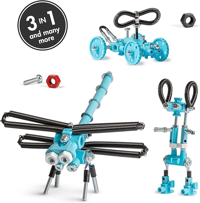 The Off Bits Erector Set: Animal Mini STEM Toys for Kids 6+, Toy Building Sets with Nuts & Bolts, STEM Building Toys Gifts for Boys and Girls (Blue Dragonfy)