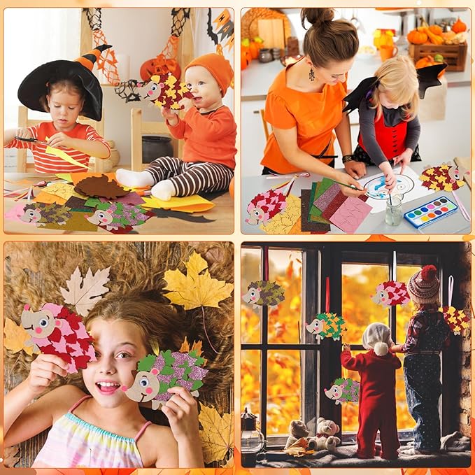 DIYASY 10 Pcs Fall Hedgehog Craft for Kids, Make You Own Hedgehog Foam Stickers Thanksgiving Craft Kits Arts and Crafts DIY Kid Friendly Autumn Decorations Games Party Activities Supplies Age 3-5 4-8