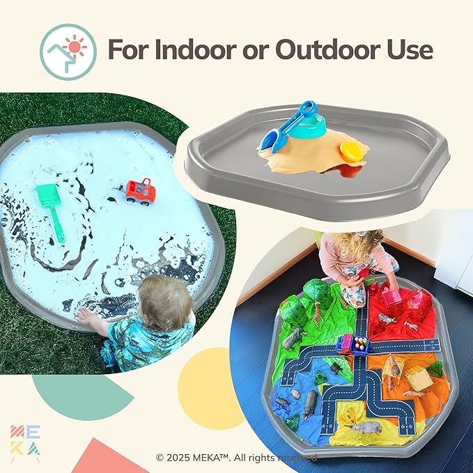 MEKA Tuff Tray for Sensory Play, Sensory Tray for Kids, Toddler Water Table, Tuff Spot Sensory Bin for Toddlers (Grey, Small (28" x 28"))