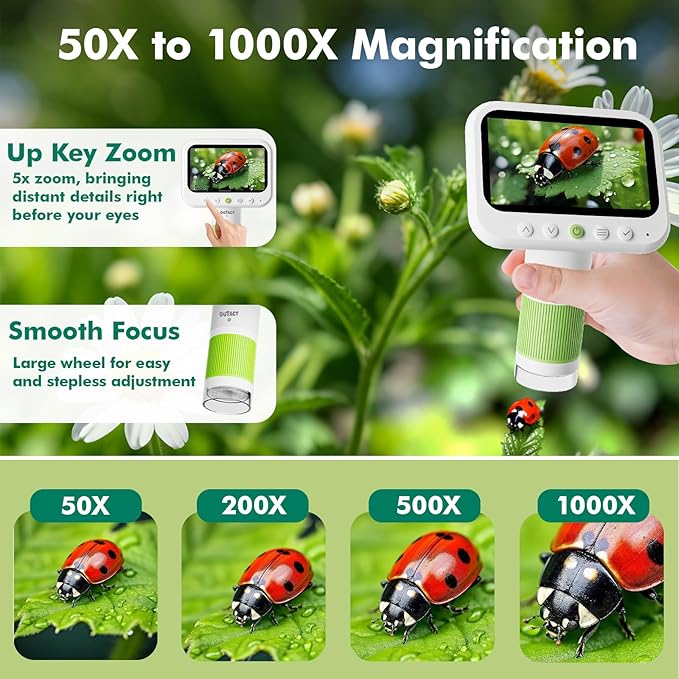 Digital Microscope for Kids,4.3" HD Screen Portable Microscope with 8 LED Lights,Educational STEM Science Toys with 8G SD Card for Photo/Video,Birthday Gifts for Boys Girls