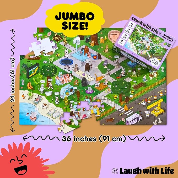 Animal Joke Puzzle – 72pcs Animal-Themed Kids Jigsaw Puzzle for Adults, Festive Extra Large Floor Puzzles for Kids Ages 5+, Fun Adult Puzzles & Toddler Educational Toys (24" x 36")