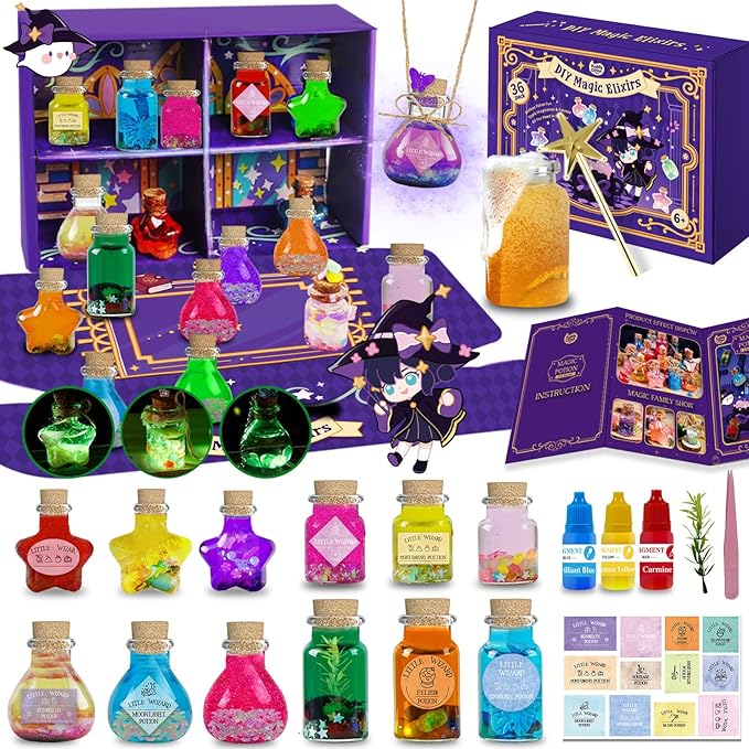 KIDDYCOLOR Magic Potion Kit for Kids - 12 Mixed Fairy Potion Bottles, Art Craft & Decoration Toys for Girls Ages 6 7 8 9 10 12+ Year Magical Workshop Kit for Boys Girls Birthday Party Gift, Christmas
