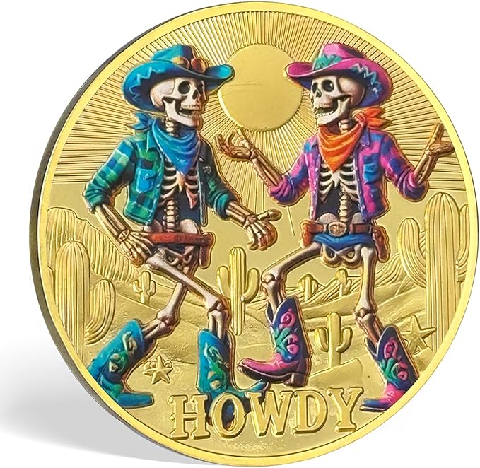 AtSKnSK Memento Mori Coin Momento Mori Coin Skull Coin Stoic Gifts Memento Mori Calendar Living Memento Mori Amor Fati Coin (Cowboy Skeleton)