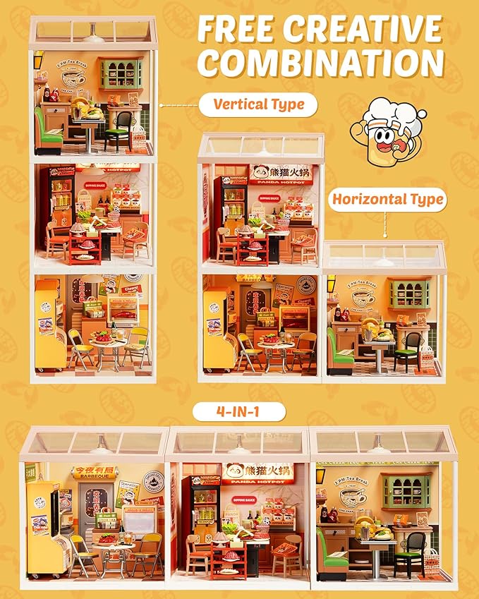 Rolife Super Creator Series, DIY Mini Night Out Food Stall Dollhouse House Kit, Bulid Scenary for Action Collectible Figures, Creative Gifts for Women Adults