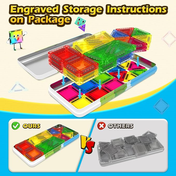 Magnetic Tiles for Kids Ages 4-8 Toddler Toys Magnetic Blocks Building Toy STEM Outdoor Kids Toys Gift for Boys & Girls 3+ Year Old, Pocket-Sized Mini Tiles for Classroom Must Haves