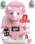 Naturally KIDS Pink Triceratops Toy, Triceratops Stuffed Animal for 2 3 4 5 Year Old Girl, Stuffed Dinosaur for Girls, Pink Toddler Backpack