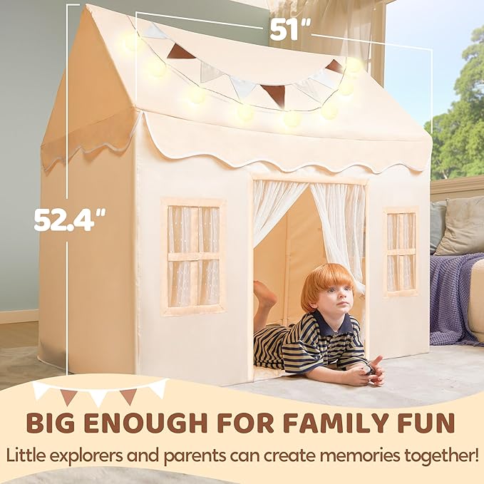 SYNCFUN Play Tent for Kids,Indoor & Outdoor Tent with Blanket,LED Lights & Flags for Toddler,Spacious 51*35*52 Inch,Playhouse for Kids,Ideal Private Space for Reading & Play for Boys & Girls Age 3-7