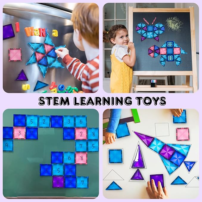 Magnetic Tiles, 116PCS Magnet Building Blocks, 3D Diamond Magnetic Blocks, Construction Stem Toys for Kids, Educational Toys for Boys Girls Ages 3 4 5 6 7 8 (116 PCS)