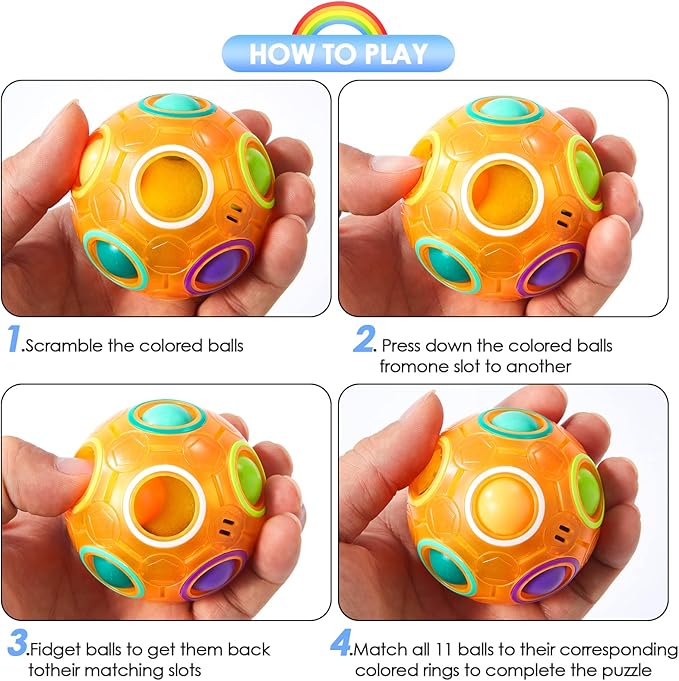 Vdealen Magic Rainbow Puzzle Ball, Fidget Ball Puzzle Brain Teaser Fidget Toy for Boys & Girls- Birthday Party Easter Valentines Christmas Stocking Stuffers for Kids Teen & Adults(Orange)
