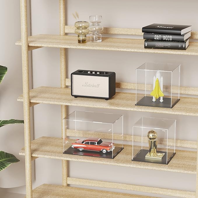 Acrylic Display Case for Figures, Clear Acrylic Box with Black Base for showcaseing Football, Miniature, Model Cars, Collectables 12 (L) × 8 (W) × 8 (H) inch