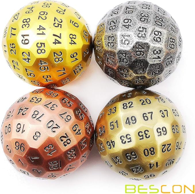 Bescon Solid Metal 100 Sided Dice, Game Dice D100, Giant Polyhedral Metal 100 Sides Dice 50MM in Diameter (1.97in), Matt Golden