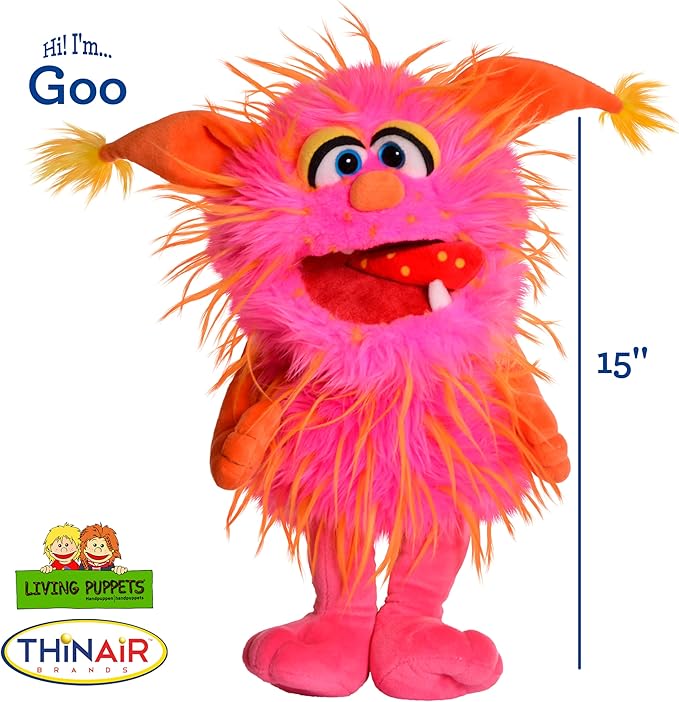 Living Puppets 15-Inch Plush Pink & Orange Friendly Monster Hand Puppet - European Design, Ultra-Soft and Cuddly, Promotes Child Development, Recommended for Boys and Girls