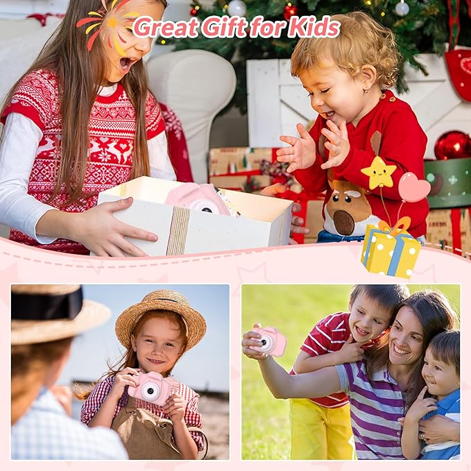 Mafiti Kids Camera,26MP HD Mini Selfie Digital Camera for Kids,Toddler Camera1080P Video,Outdoor Toy for Holiday,Birthday Xmas Gift for 3-8 Years Old Girl Boy,Pink