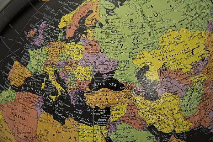 Replogle Starlight, Black Ocean World Globe, Desktop Piece, Gyro-matic meridian, Silver base, Detailed Cartography