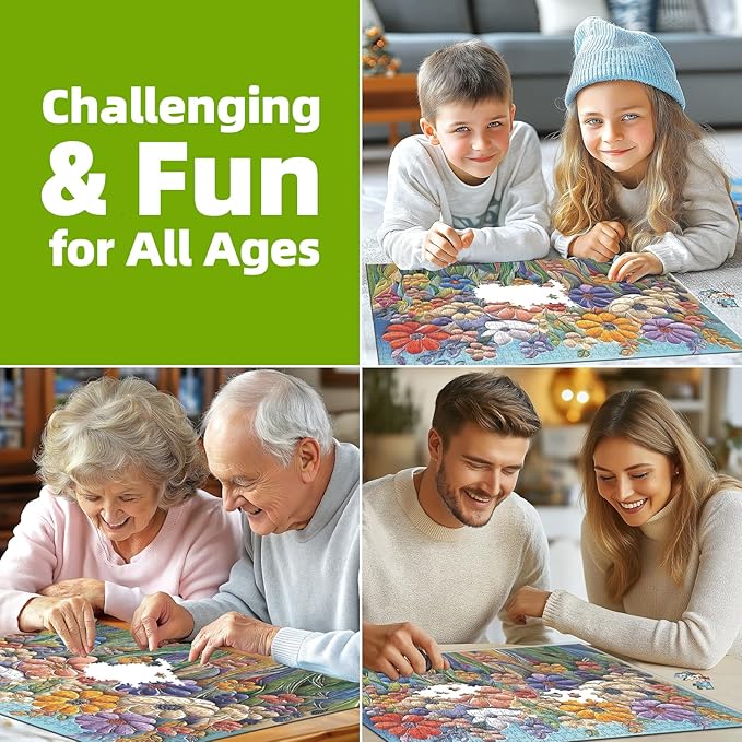 Colorful Embossed Flowers Puzzles for Adults, Plant Floral Puzzle Art, Impossible Hard Difficult Challenging Jigsaw Puzzles 1000 Pieces Painting