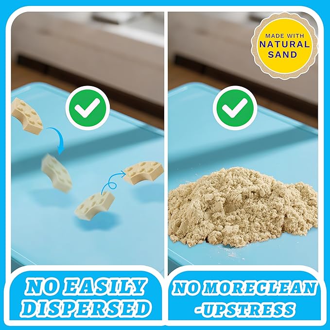 SIGHTEEDA Sand Play Kit for Kids 3-8 | 1.7 lbs Moldable Sensory Sand with Tools & Molds, Mess-Free Indoor Sandbox Toys, STEM Learning Activities Easy Clean Up