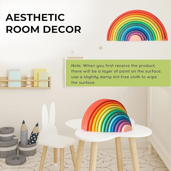AVDAR 12Pcs Wooden Rainbow Stacker Toy, Extra Large Wooden Rainbow Stacking Toy, Montessori Nesting Puzzle for Kids