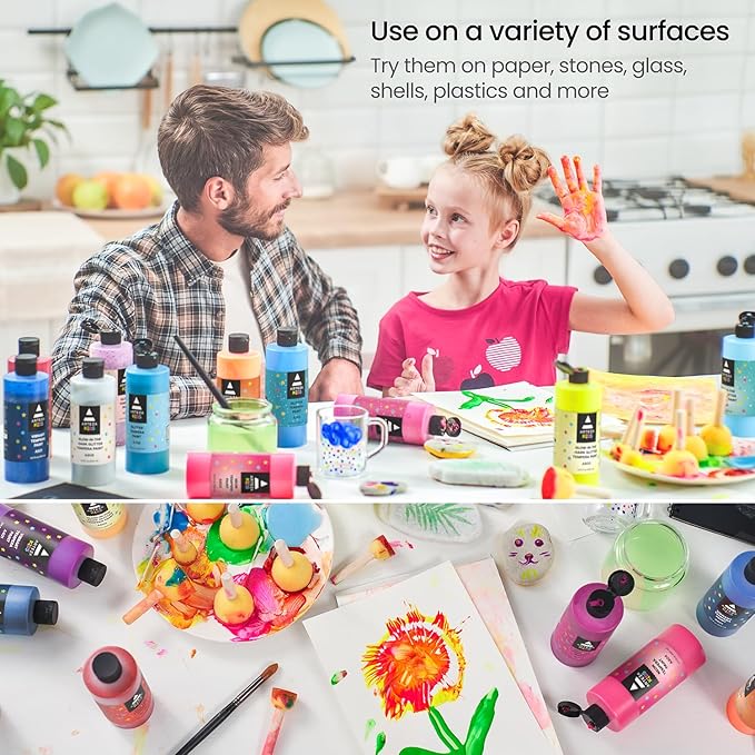 ARTEZA 16 Kids Tempera Paint Set, 13.5 oz/400 ml, Non-Toxic Washable Tempera Paint Bottles, Kids Art Supplies