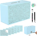 Wooden Money Saving Box, Cash Vault Savings Box for $10000 $5000 $3000 $1000 $800 $500 Target Money Saving Challenge, Reusable Money Box with Counter, Dry Erase Pen/Savings Trackers/Rubber Band-Blue